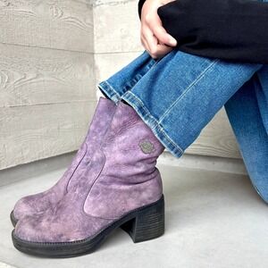 Harley Davidson VTG Womens Block Heel Motorcycle Boots 6.5 Purple Leather 90 Y2K